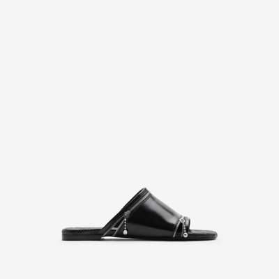 Shop Burberry Leather Peep Slides In Black