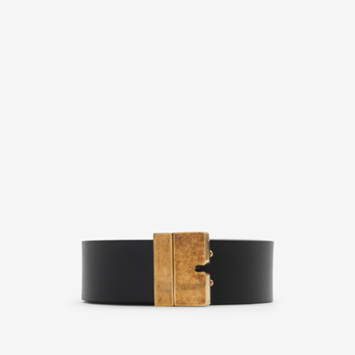 Shop Burberry Reversible Leather B Cut Belt In Black/brass