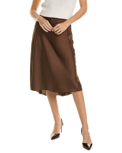 Shop Bcbgmaxazria Satin Midi Skirt In Brown
