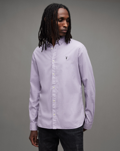 Shop Allsaints Hawthorne Ramskull Stretch Fit Shirt In Spaced Lilac Purpl