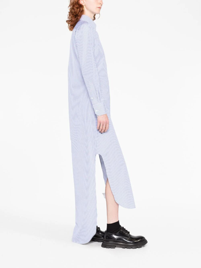 Shop Thom Browne Trouser Length Button Down Point Collar Shirtdress In Mini Stripe Poplin In Blue