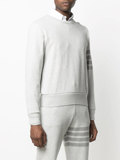 Shop Thom Browne Crew Neck Sweatshirt In Classic Loopback With Engineered 4 Bar Stripe In Grey