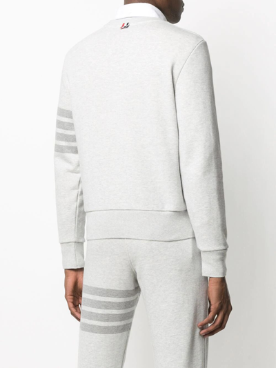 Shop Thom Browne Crew Neck Sweatshirt In Classic Loopback With Engineered 4 Bar Stripe In Grey