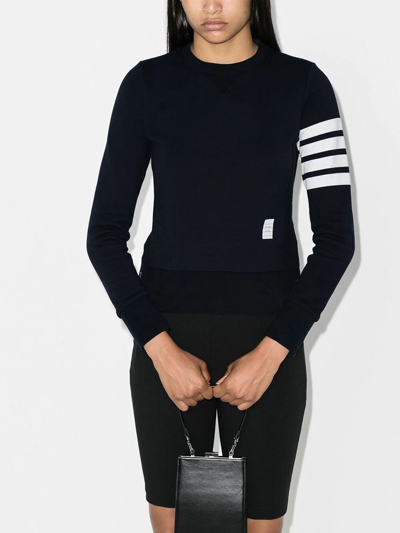 Shop Thom Browne Pullover Sweatshirt With Engineered 4 Bar In Classic Loopback In Blue