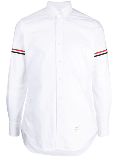 Shop Thom Browne Classic Long Sleeve Button Down Point Collar Shirt With Gg Armband In Oxford In White