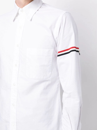 Shop Thom Browne Classic Long Sleeve Button Down Point Collar Shirt With Gg Armband In Oxford In White