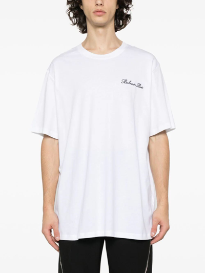 Shop Balmain Signature Embroidery T-shirt Bulky Fit In White