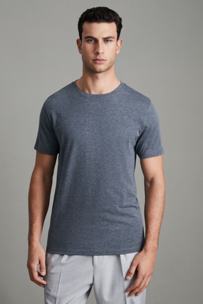 Shop Reiss Bless - Airforce Blue Melange Cotton Crew Neck T-shirt, M