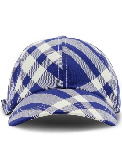 Shop Burberry Check Motif Baseball Cap In Blue
