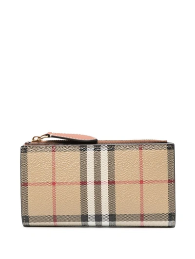 Shop Burberry Check Motif Continental Wallet In Beige