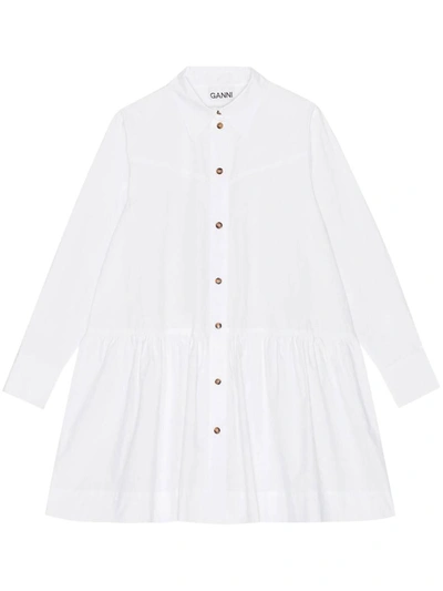 Shop Ganni Organic Cotton Mini Shirt Dress In White