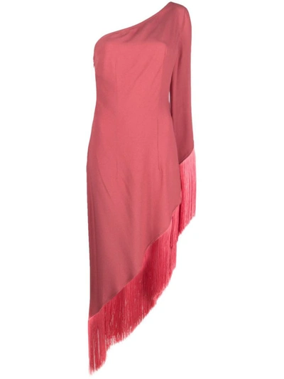 Shop Taller Marmo Aventador Fringed Crêpe Long Dress In Pink