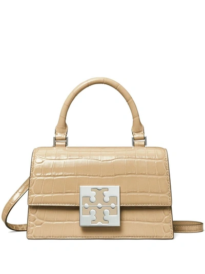 Shop Tory Burch Bon Bon Mini Leather Handbag In Dove Grey