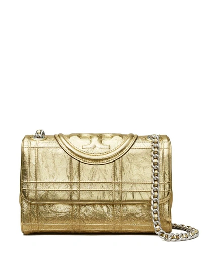 Shop Tory Burch Fleming Soft Small Leather Shoulder Bag In Golden