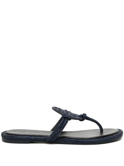 Shop Tory Burch Miller Leather Thong Sandals In Blue