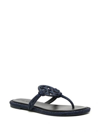 Shop Tory Burch Miller Leather Thong Sandals In Blue