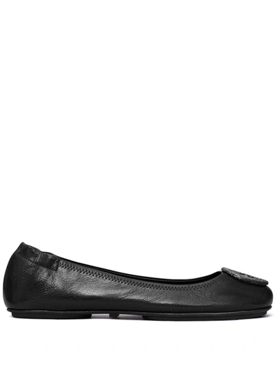 Shop Tory Burch Minnie Leather Ballet Flats In Black