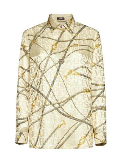 Shop Versace Shirts In Sand Gold