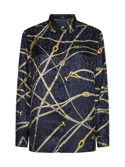 Shop Versace Shirts In Blue Gold