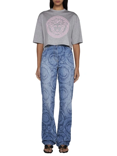 Shop Versace T-shirts And Polos In Gray Melange+pale Pink