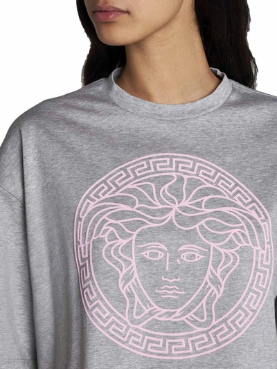 Shop Versace T-shirts And Polos In Gray Melange+pale Pink