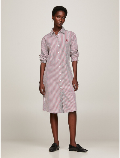 Shop Tommy Hilfiger Stripe Th Seal Logo Shirtdress In Rouge Seasonal Stripe