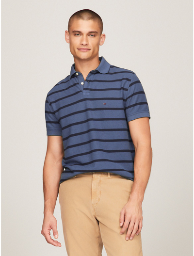 Tommy Hilfiger Regular Fit Stripe Wicking Polo In Bank Blue