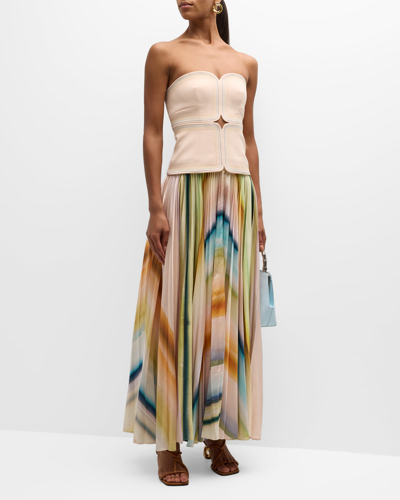 Shop Acler Avonlea Strapless Pleated A-line Maxi Dress In Watercolour Strip
