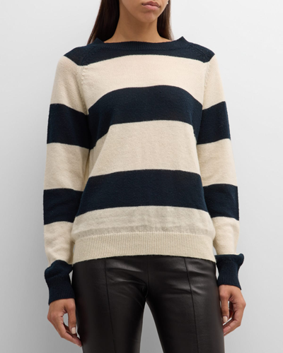 Shop Rosetta Getty Stripes Paper Wool Crewneck Sweater In Blackivory