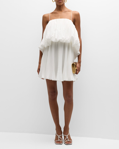 Shop Acler Varley Billowing Pleated Mini Dress In Ivory