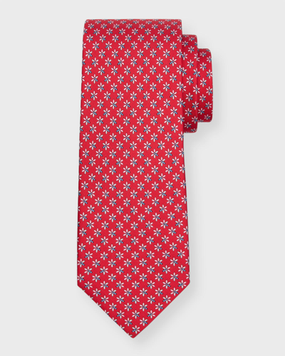 Shop Ferragamo Men's Flower And Bee-print Silk Tie In Rosso