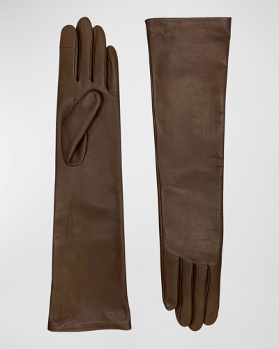 Shop Agnelle Long Leather Gloves In Whiskey