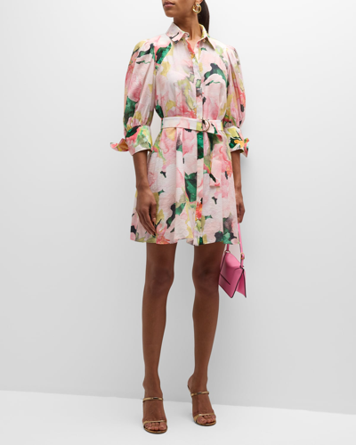 Shop Acler Merrylands Floral Belted Mini Shirtdress In Daphne Posy