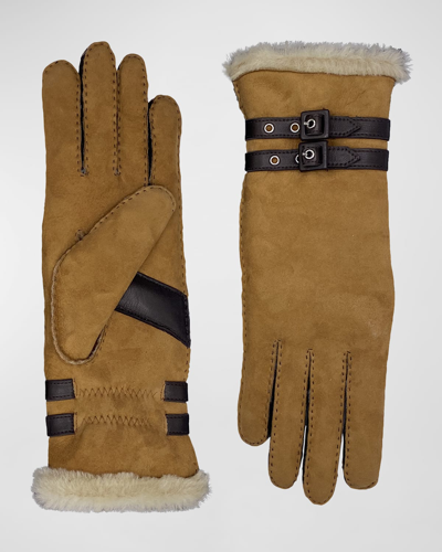 Shop Agnelle Double-faced Suede & Shearling Gloves In Chestnut