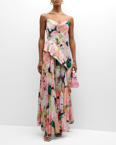 Shop Acler Osullivan Floral Sleeveless Draped Maxi Dress In Daphne Posy