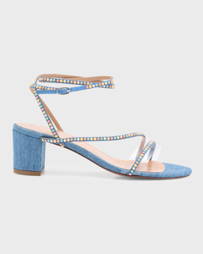 Shop Andrea Wazen Dassy Multi Stone Ankle-strap Sandals In Blue Mixed