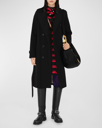 Shop Burberry Kensington Organic Belted Double-breasted Trench Coat In Black