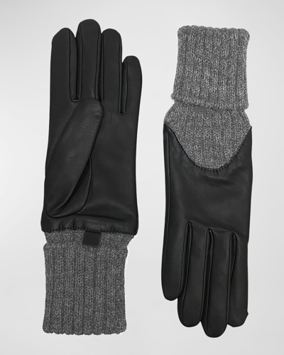 Shop Agnelle Cecilia Leather & Ribbed Cashmere Gloves In Noir Gris