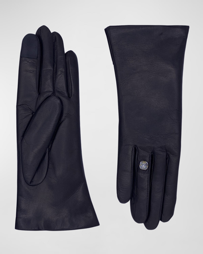 Shop Agnelle Inesbague Crystal & Leather Gloves In Tnoir