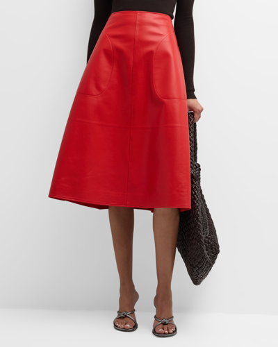 Shop Bottega Veneta Cashmere Nappa Leather Midi A-line Skirt In Fever
