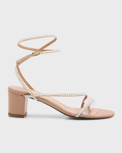 Shop Andrea Wazen Dassy Pearly Ankle-strap Sandals In Nude