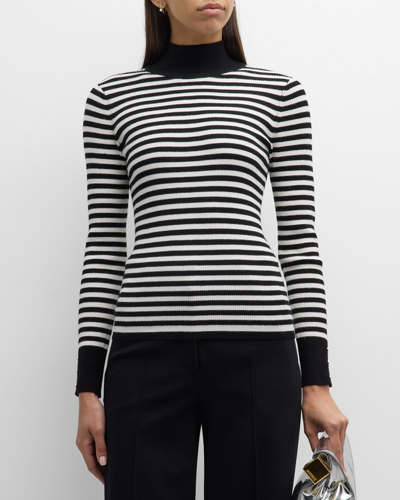 Shop Elie Tahari The Lex Striped Turtleneck Pullover In Noir White Stripe