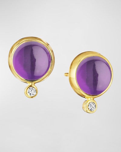 Shop Syna 18k Yellow Gold Amethyst And Diamond Stud Earrings In Purple
