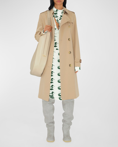 Shop Burberry Kensington Organic Belted Double-breasted Long Trench Coat In Honey