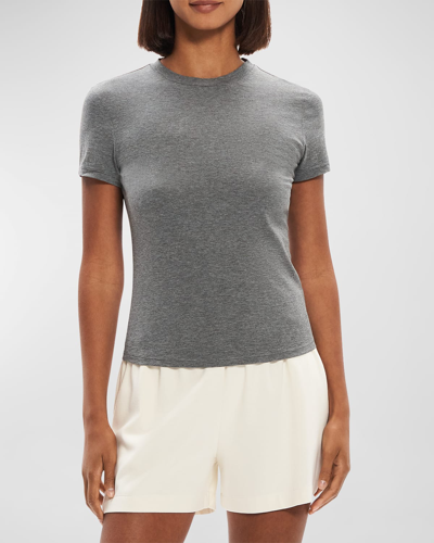 Theory Tiny Turtleneck Tee In Organic Cotton In Melange Grey - Qd