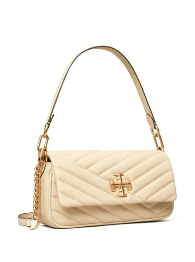 Shop Tory Burch 'small Kira' Beige Shoulder Bag With Logo Patch In Quilted Leather Woman