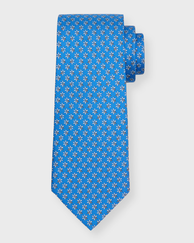 Shop Ferragamo Men's Flower And Bee-print Silk Tie In Azzurro
