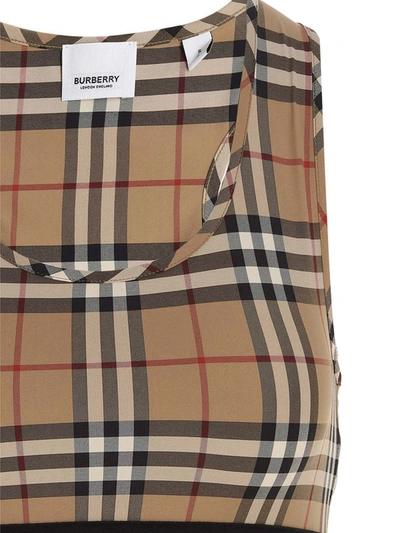 Shop Burberry Check Sporty Top In Beige