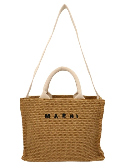Shop Marni 'mini Tote' Shopping Bag In Beige
