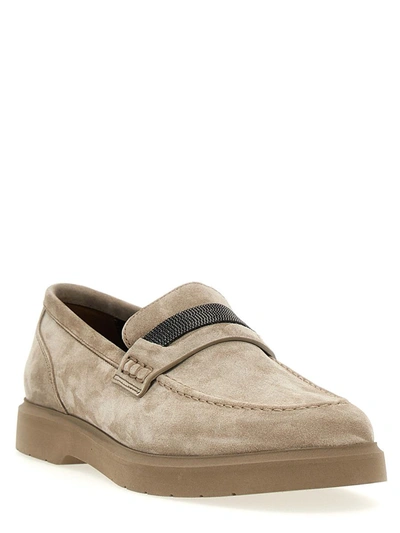 Shop Brunello Cucinelli 'monile' Loafers In Gray